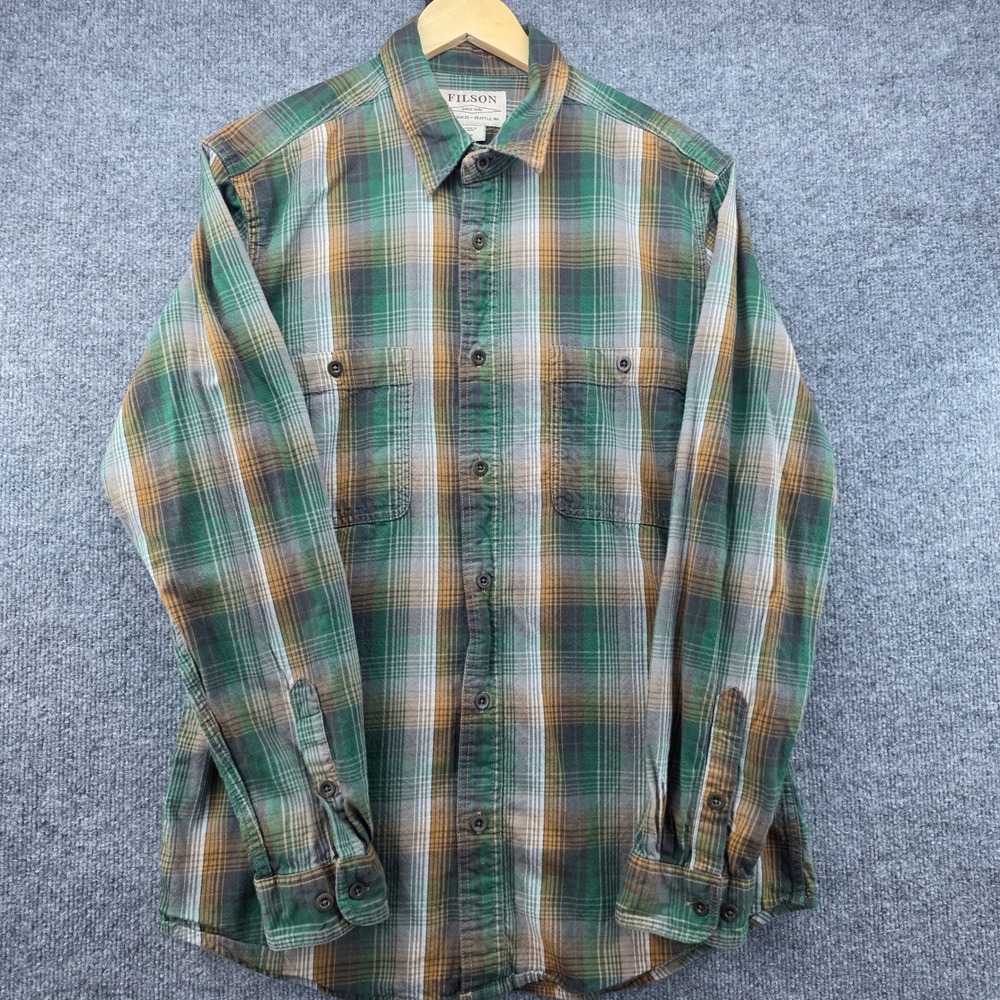 Filson Mens Green Gold Plaid Cotton Button Down Shirt M 11010760‎ FCOP004832